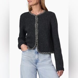 NWOT Rag & Bone Davies Metallic-Trim Crewneck Cardigan Alpaca